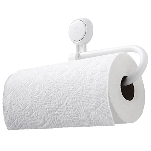 Suction Cup Paper Towel Holder Under Cabinet, Wall Mount for Kithcen Paper Roll, No Drilling Towels Bulks, Removable & Reusable Towel Rack Multi-Used Plastic Paper Towel Holder