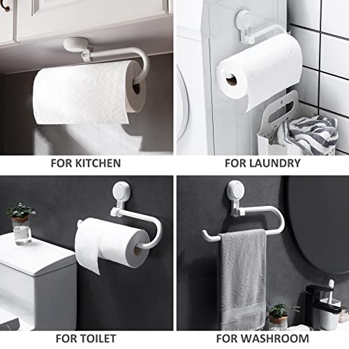 Suction Cup Paper Towel Holder Under Cabinet, Wall Mount for Kithcen Paper Roll, No Drilling Towels Bulks, Removable & Reusable Towel Rack Multi-Used Plastic Paper Towel Holder