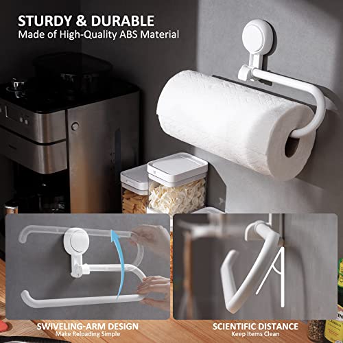 Suction Cup Paper Towel Holder Under Cabinet, Wall Mount for Kithcen Paper Roll, No Drilling Towels Bulks, Removable & Reusable Towel Rack Multi-Used Plastic Paper Towel Holder