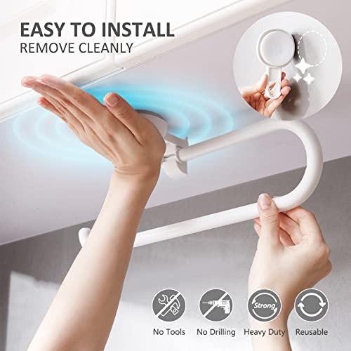 Suction Cup Paper Towel Holder Under Cabinet, Wall Mount for Kithcen Paper Roll, No Drilling Towels Bulks, Removable & Reusable Towel Rack Multi-Used Plastic Paper Towel Holder