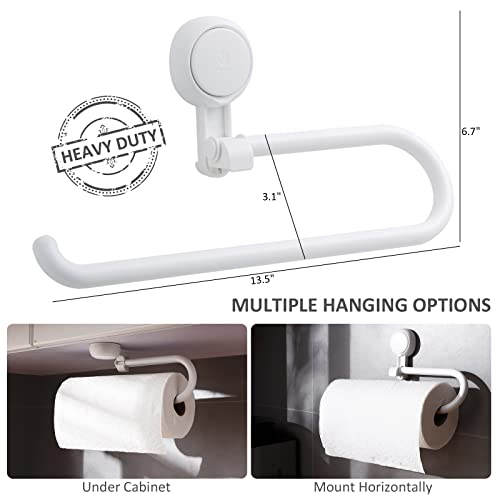 Suction Cup Paper Towel Holder Under Cabinet, Wall Mount for Kithcen Paper Roll, No Drilling Towels Bulks, Removable & Reusable Towel Rack Multi-Used Plastic Paper Towel Holder