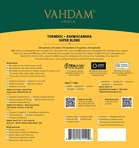 VAHDAM, Organic Turmeric Ginger Herbal Tea (100 Pyramid Tea Bags) Caffeine Free, Superfood w/USDA Organic Turmeric & Ginger | Herbal Tea Bags, Packed in Resealable Ziplock Pouch