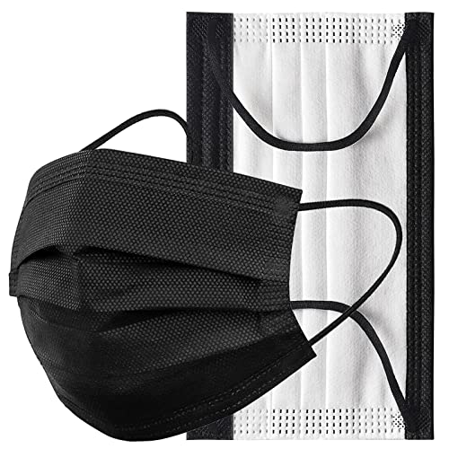 Assacalynn Disposable Face Masks 4 Layers, 2022 Upgraded 50PCS Black Mask with White Inside, Breathable Face Mask with Comfortable Flat Elastic Ear Bands