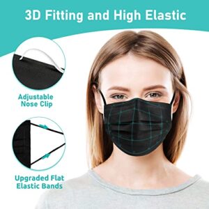 Assacalynn Disposable Face Masks 4 Layers, 2022 Upgraded 50PCS Black Mask with White Inside, Breathable Face Mask with Comfortable Flat Elastic Ear Bands