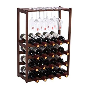 wine rack free standing 20 bottles with 8 glasses holder,bamboo wine storage shelf for home kitchen pantry wine cellar organizer display stand for wine lover