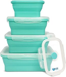amazing containers collapsible silicone food storage container set of 4 with lids | stackable | microwaveable | freezer, dishwasher safe| bpa free