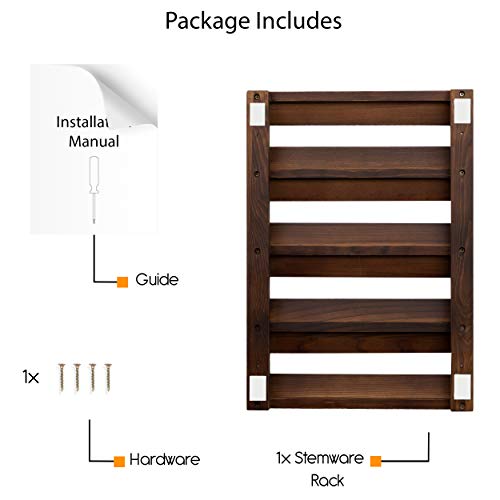 Rustic State 4 Sectional Adjustable Under Cabinet Mount Wood Stemware Rack Hanging Shelf Glassware Holder Bar Organizer with up to 12 Wine Glass Storage 12 Inch Deep Chestnut