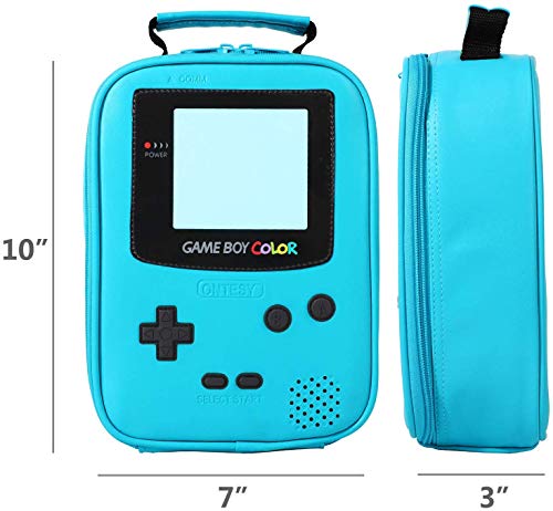 ONTESY Gameboy Leather Lunch Box Reusable Waterproof Thermal Insulated Cooler Bag Toy Bag for Boys Girls Kids Toddlers Teens Men Women (Teal)