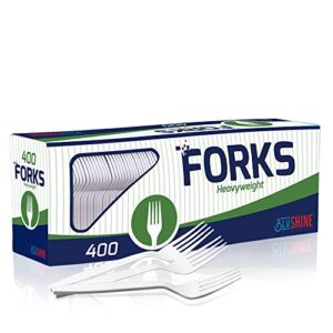400 pack extra heavyweight disposable white plastic forks – heavy duty white cutlery-utensils, parties, dinners, catering services, family gatherings