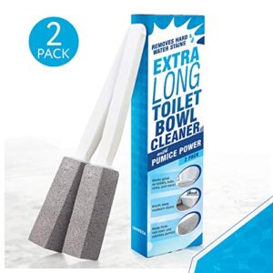 [2 Pack] Pumice Stone Toilet Bowl Cleaner with Extra Long Handle - Limescale Remover - Pumice Toilet Brush - Also Cleans BBQ Grills, Tiles, Tile Grout, & Swimming Pools by Impresa