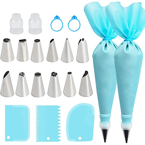 Piping Bags and Tips Set, Cake Decorating Supplies for Baking with Tips and Reusable Pastry Bags, Silicone Rings,Standard Converters,Cake Decorating Tools for Cookie Icing Cakes Cupcakes