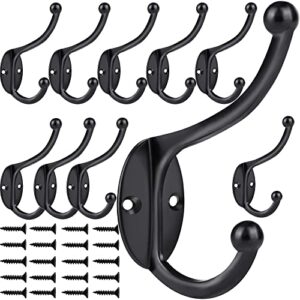 zeyu wall hooks, 10pcs coat hooks hardware towel hooks for hanging coats double no rust black robe hooks wall mounted with screws for key, towel, bags, cup, hat