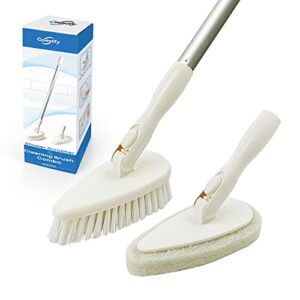 qaestfy shower scrubber cleaning brush combo bath tub tile cleaner scrubber brush with 51” adjustable long handle scrub brush for bathroom shower bathtub wall mop cleaning scrubbing