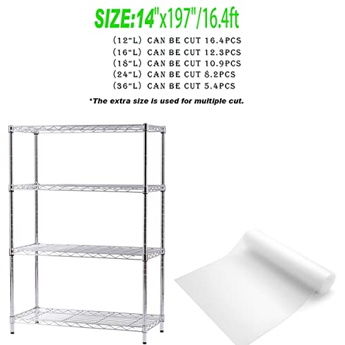 AMZABBY Wire Shelf Liner 14x197'' Clear Shelf Liner Kitchen,Cabinets,Drawer Liner, Cupboard, Under Sink, Pantry,Non-Adhesive Liner,Stain-Proof Shelf,1.2mm Thicken/Waterproof/Anti-Slip Liners