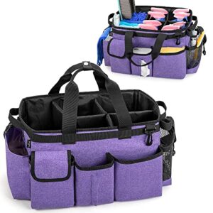 lodrid large wearable cleaning caddy bag with detachable divider, cleaning organizer with handles, cleaning supply tote with adjustable shoulder strap for cleaners & housekeepers, purple