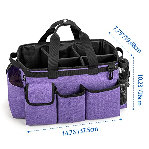 LoDrid Large Wearable Cleaning Caddy Bag with Detachable Divider, Cleaning Organizer with Handles, Cleaning Supply Tote with Adjustable Shoulder Strap for Cleaners & Housekeepers, Purple