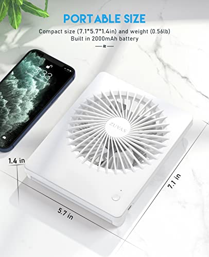 Zuvas Desk Fan Battery Operated , Rechargeable 180°Tilt Folding Personal Ultra Quiet Small Portable Fan 3 Speed Adjustable Strong Wind USB Fan For Office Bedroom Home Desktop Camping (White)