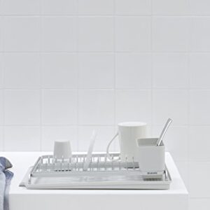 Brabantia Large Dish Drying Draining Rack (Light Gray) Plastic Easy-Clean Drip Tray & Removable Cutlery Basket