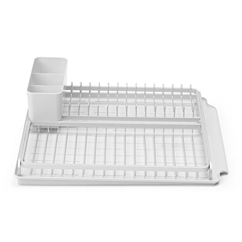 Brabantia Large Dish Drying Draining Rack (Light Gray) Plastic Easy-Clean Drip Tray & Removable Cutlery Basket