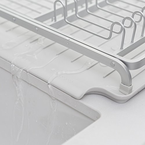 Brabantia Large Dish Drying Draining Rack (Light Gray) Plastic Easy-Clean Drip Tray & Removable Cutlery Basket