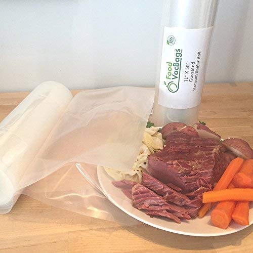 FoodVacBags Expandable Vacuum Sealer Bags 11-inches by 50-feet Heat Seal Rolls Commercial Grade for Large Roasts, Casseroles, Game Compatible with Foodsaver (1 Roll)