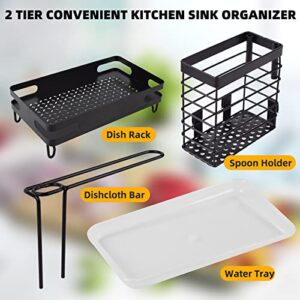 Kitchen Sink Caddy Organizer, Sponge Holder for Kitchen Sink Stainless Steel Dish Cloth Hanger & Basket Brush Holder with Removable Drain Tray for Kitchen Sink Accessories