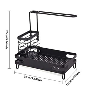 Kitchen Sink Caddy Organizer, Sponge Holder for Kitchen Sink Stainless Steel Dish Cloth Hanger & Basket Brush Holder with Removable Drain Tray for Kitchen Sink Accessories