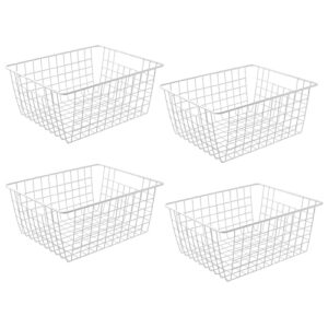 14" Upright Freezer Storage Baskets, White Wire Storage Bins Large Bakset for Freezer, Pantry, Bathroom Organizing, Set of 4