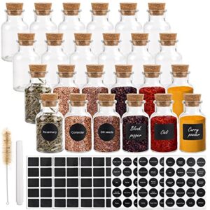 cucumi 24pcs 5oz glass jars with cork small empty glass spice bottles with lids, 120pcs waterproof preprinted stickers, chalk marker, 1pcs test tube brush for storing tea herbs and spices diy