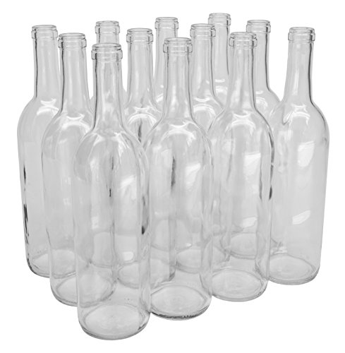 North Mountain Supply - NMS W5 Flint 750ml Glass Bordeaux Wine Bottle Flat-Bottomed Cork Finish - Case of 12 - Clear/Flint