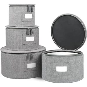 china storage set, hard shell 4-piece set for plate storage and transport, protects dishes coffee mugs and tea cups have lable window for saucers and stackable,felt plate dividers included (china storage)