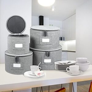 China Storage Set, Hard Shell 4-Piece Set for Plate Storage and Transport, Protects Dishes Coffee Mugs and Tea Cups have Lable Window for Saucers and Stackable,Felt Plate Dividers Included (China Storage)