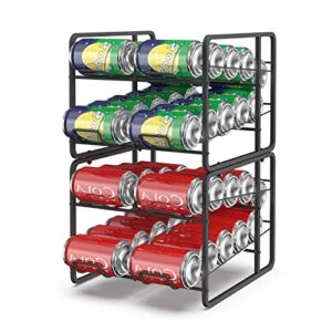 soda can organizer for pantry refrigerator 4 tier soda can organizer for cabinets stackable cola soda can storage rack holder dispenser for countertop kitchen holds 40 cans, black