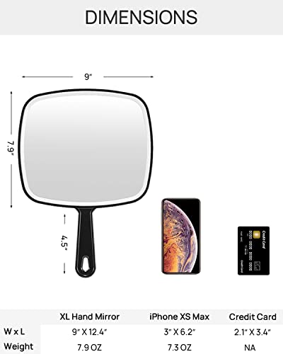 OMIRO Hand Mirror, Extra Large Black Handheld Mirror with Handle, 12.4" L x 9" W
