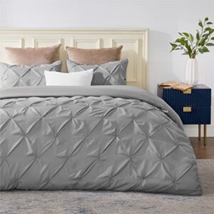 Bedsure Grey Duvet Cover Queen Size - Pinch Pleated Queen Size Duvet Cover with Zipper Closure, Microfiber Pintuck Duvet Cover(Grey, Queen)