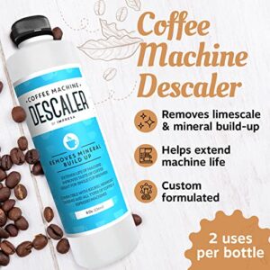 IMPRESA Cleaning and Descaler Kit - 2 Uses Per Bottle Plus 4 Cleaning Cups Compatible with Keurig K-Cup Pod Machines - Made in USA - Universal Descaling Solution and Stain Remover