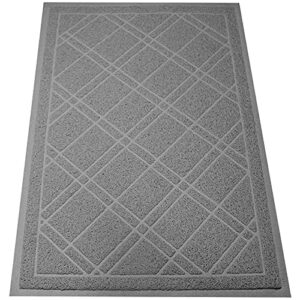 sliptogrip universal door mat, plaid design – grey, 42 x 35 – anti slip, durable & washable, outdoor & indoor floor welcome mat door mat entry -rug for garage, patio, front door, dust absorbent