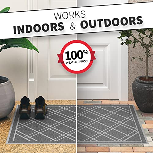 SlipToGrip Universal Door Mat, Plaid Design - Grey, 42 x 35 - Anti Slip, Durable & Washable, Outdoor & Indoor Floor Welcome Mat Door Mat Entry -Rug for Garage, Patio, Front Door, Dust Absorbent