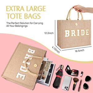 JUSTOTRY Bride Bag - Bride to Be Gifts Natural Jute Large Tote Bag with Webbed Handles Utility Personalized Canvas Bag for bachelorette party Bridal Shower Wedding Gift