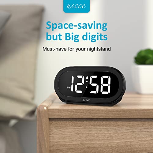 USCCE Small LED Digital Alarm Clock with Snooze, Easy to Set, Full Range Brightness Dimmer, Adjustable Alarm Volume with 5 Alarm Sounds, USB Charger, 12/24Hr, Compact Clock for Bedrooms, Bedside, Desk