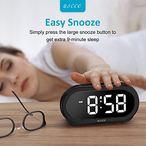 USCCE Small LED Digital Alarm Clock with Snooze, Easy to Set, Full Range Brightness Dimmer, Adjustable Alarm Volume with 5 Alarm Sounds, USB Charger, 12/24Hr, Compact Clock for Bedrooms, Bedside, Desk