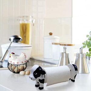 Wooden Paper Towel Holder Countertop Farmhouse Cow Design Paper Towel Roll Holder Stand Base Rustic Animal Paper Towel Organizer for Kitchen Living Room Bedroom Home Farmhouse Decoration