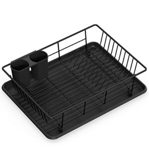 gslife dish drying rack, small dish rack with tray compact dish drainer for kitchen counter cabinet, black