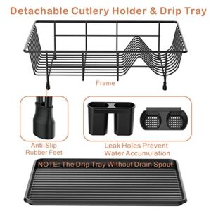 GSlife Dish Drying Rack, Small Dish Rack with Tray Compact Dish Drainer for Kitchen Counter Cabinet, Black