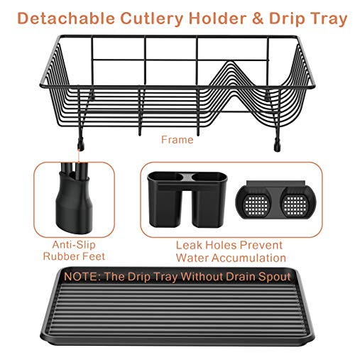 GSlife Dish Drying Rack, Small Dish Rack with Tray Compact Dish Drainer for Kitchen Counter Cabinet, Black