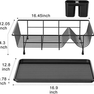 GSlife Dish Drying Rack, Small Dish Rack with Tray Compact Dish Drainer for Kitchen Counter Cabinet, Black