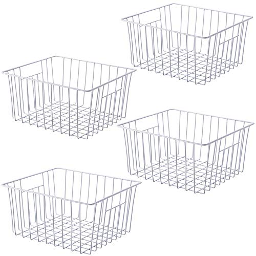 SANNO Freezer Baskets,Storage Organizer Baskets, Household Refrigerator Bin with Built-in Handles for Cabinets, Pantry, Closets, Bedrooms - Set of 4