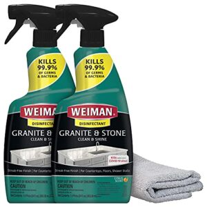 weiman disinfectant granite daily clean & shine (2 pack with polishing cloth) safely clean disinfect and shine granite marble soapstone quartz quartzite slate limestone corian laminate tile countertop