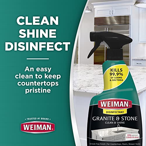 Weiman Disinfectant Granite Daily Clean & Shine (2 Pack with Polishing Cloth) Safely Clean Disinfect and Shine Granite Marble Soapstone Quartz Quartzite Slate Limestone Corian Laminate Tile Countertop