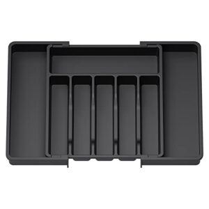 lifewit silverware drawer organizer, expandable utensil tray for kitchen, adjustable flatware and cutlery holder, compact plastic storage for spoons forks knives, large, black